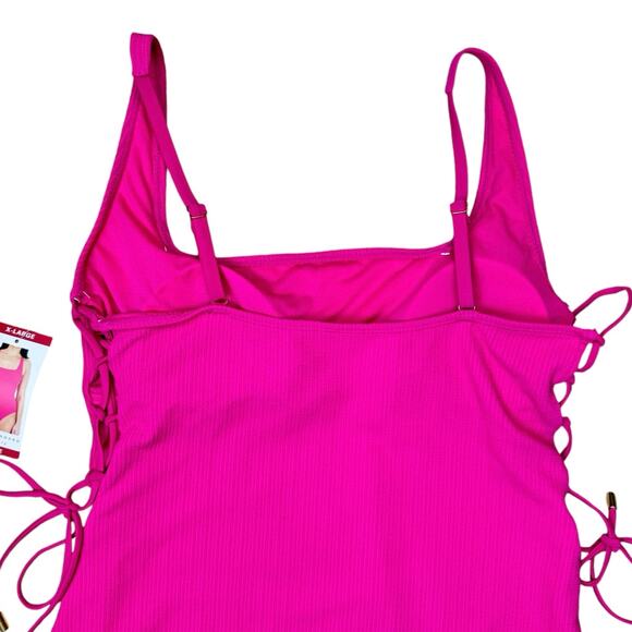 Social Standard by Sanctuary NWT Pink Ribbed Side Lace Up One Piece Swimsuit - Picture 6 of 10